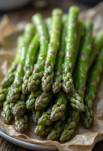 Shparguj të gjelbër të freskët në sfond rustik