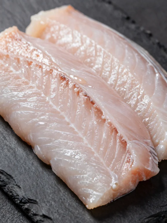 Fileto ngjale të freskëta me erëza në dërrasë druri