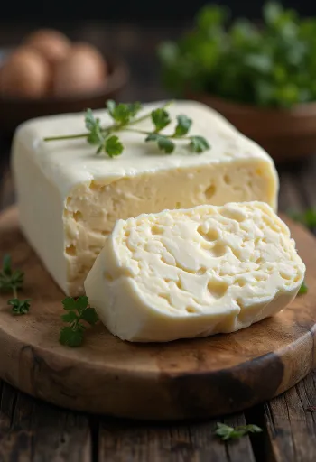 Gjalpë bualli në tas të vogël qeramike, yndyrë me konsistencë kremoze, ngjyrë të çelët