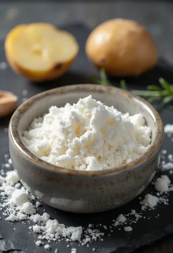 Niseshte patateje pluhur i imët në tas dhe e shpërndarë me lugë druri