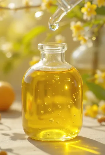 Vaj Chia në shishe të vogël, pranë fara Chia në tas druri