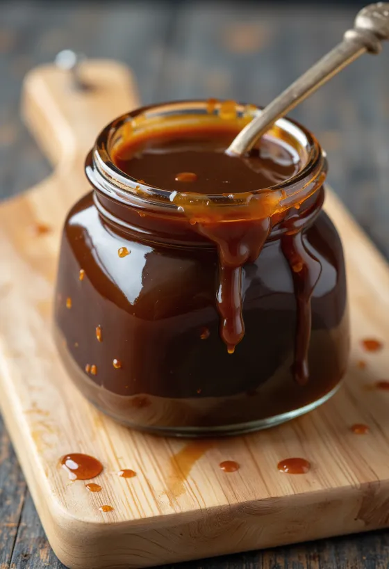 Salcë Hoisin e errët në tas qeramike, rrethuar nga soja e fermentuar, përzierje pesë erëzash, hudhër, uthull, vaj susami dhe sheqer