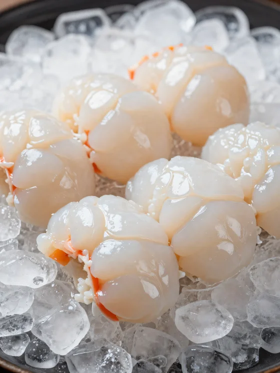 Homar i freskët në dërrasë druri rustike me limon dhe erëza