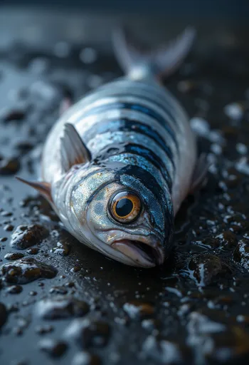 Skumbri i freskët me limon, piper dhe majdanoz mbi dërrasë prerëse druri