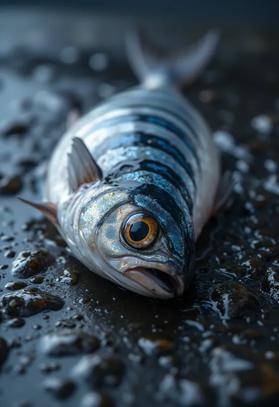 Skumbri i freskët me limon, piper dhe majdanoz mbi dërrasë prerëse druri