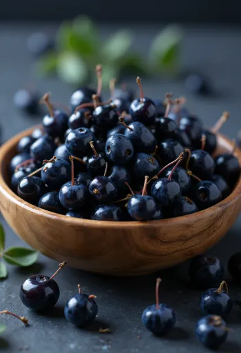 Manaferra maqui të freskëta me ngjyrë vjollcë të errët, një pjesë e prerë, të papërpunuara