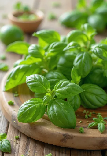 Gjethe të freskëta borziloku limoni në pjatë të pastër