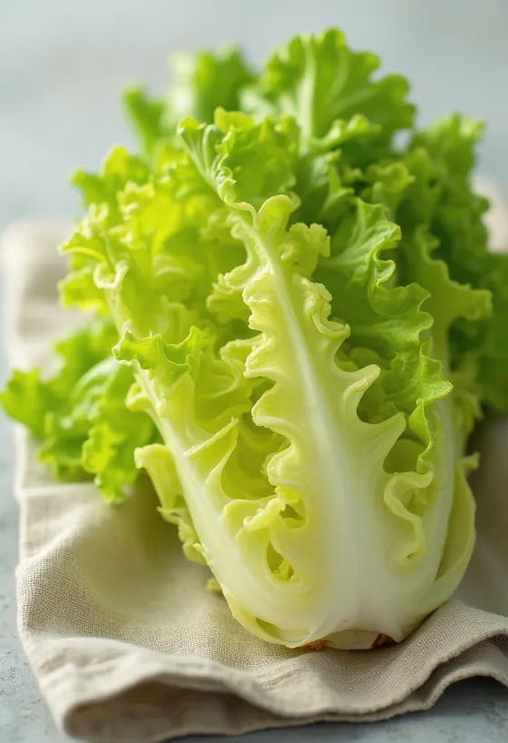 Sallatë Frisée (cikore) e freskët, me gjethe kaçurrele, jeshile në dërrasë prerëse