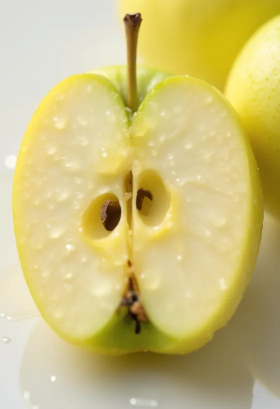 Mollë të freskëta Golden Delicious dhe feta mbi dërrasë prerëse