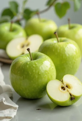 Mollë të freskëta Granny Smith dhe feta mbi dërrasë prerëse