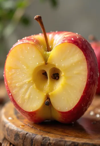 Mollë të freskëta Honeycrisp dhe feta mbi dërrasë prerëse