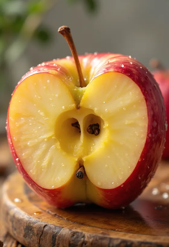 Mollë të freskëta Honeycrisp dhe feta mbi dërrasë prerëse