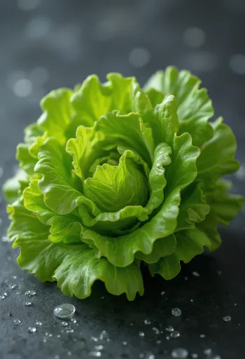 Sallatë gjethkruese e gjelbër e freskët, me gjethe të ndritshme mbi dërrasë kuzhine