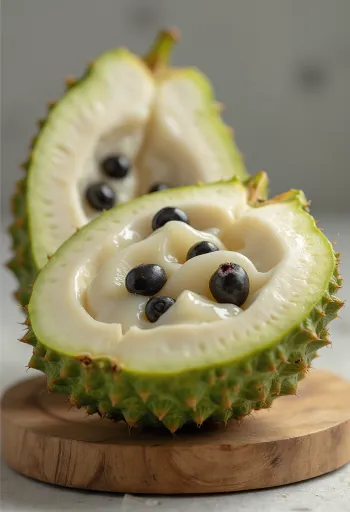 Frut çerimoja, lëkurë e gjelbër dhe tul i bardhë kremoz