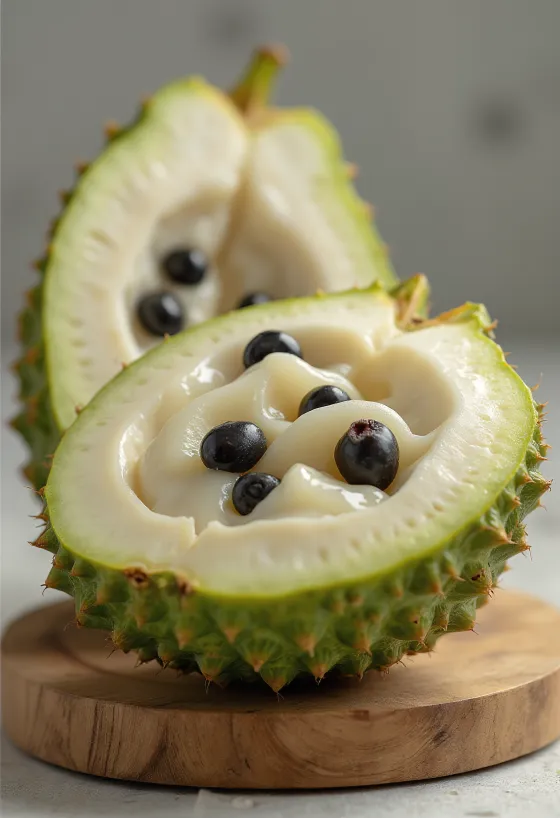 Frut çerimoja, lëkurë e gjelbër dhe tul i bardhë kremoz