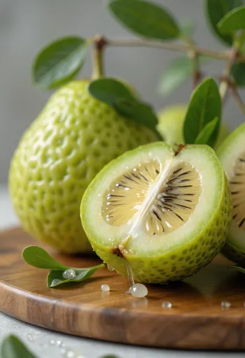 Fruti Feijoa, lëkurë e gjelbër dhe brendësi e lëngshme