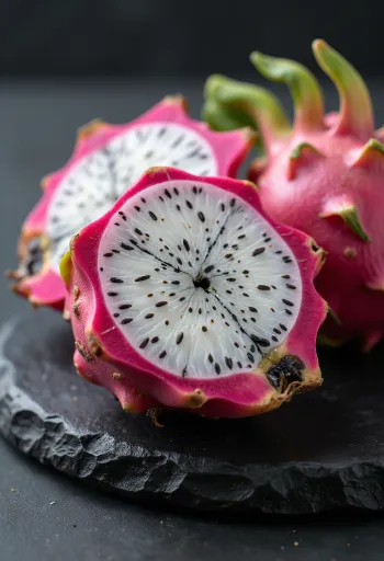 Fruti i Dragoit (Pitahaya) me tul të bardhë, kontrast i bardhë me fara të zeza