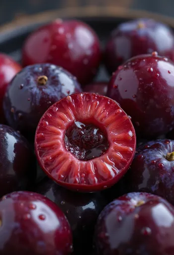 Fetë kumbulle e kuqe, tul i kuq i ndezur nga afër, teksturë e lëngshme