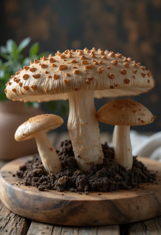 Kërpudha Parasol e prerë në dërrasën e kuzhinës