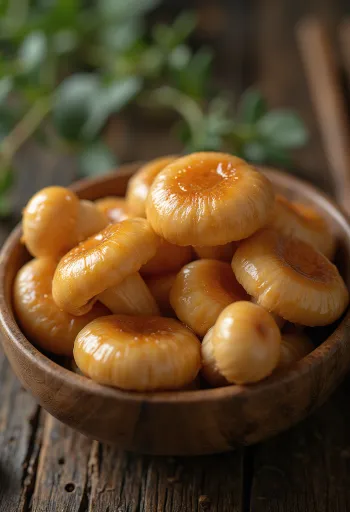 Kërpudha nameko të pastruara dhe të përgatitura mbi dërrasë druri, në ambient kuzhine