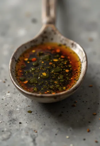 Vaj i farave të kungullit në shishe të errët dhe tas, në sfond të çelët