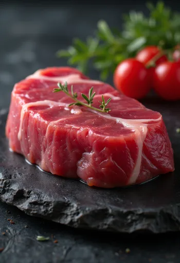 Feta toni të freskët me erëza dhe limon në dërrasë prerëse druri