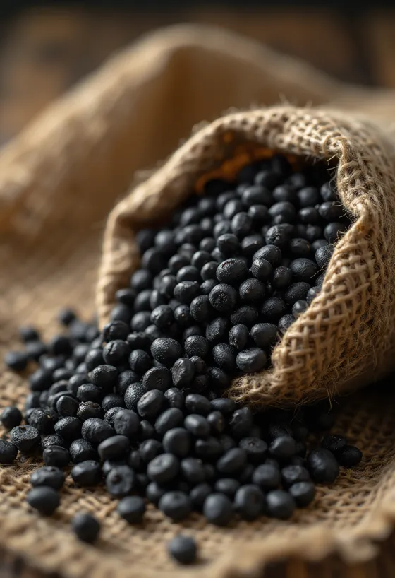 Fara urad dal (thjerrëza të zeza) të thata, me teksturë të detajuar dhe ngjyra natyrale
