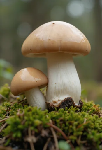 Kërpudha Porcini të freskëta në kuzhinë stili pyjor, në tavolinë druri