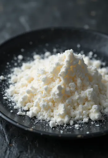 Pluhur gome ksantani në tas qeramike me lugë, sfond i çelët