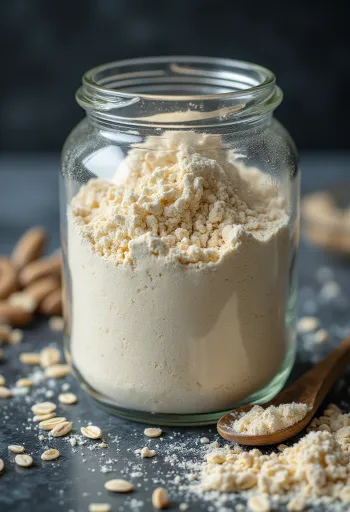 Miell tërshëre i imët në tas qeramike, i shpërndarë në sipërfaqe druri