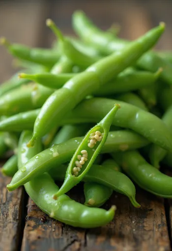 Bishtaja të freskëta jeshile në dërrasë prerëse, pjesërisht të prera