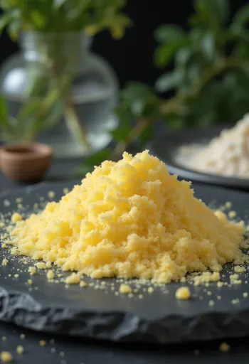 Xhelatinë pluhur në tas me lugë matëse, sfond i çelët