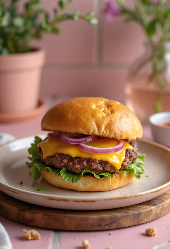Burger viçi pikant me përbërës të freskët