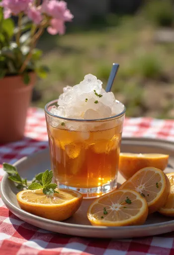 Koktej Mint Julep i zbukuruar me gjethe menteje dhe akull të thërrmuar