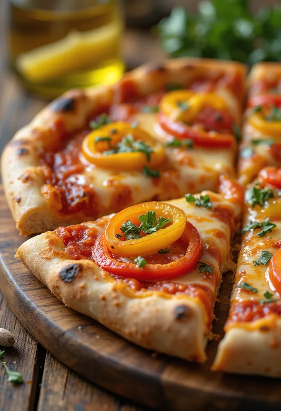 Pizza ai Peperoni me speca shumëngjyrësh dhe mocarela