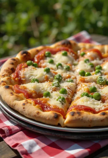 Pizza ai Piselli me bizele dhe djathë