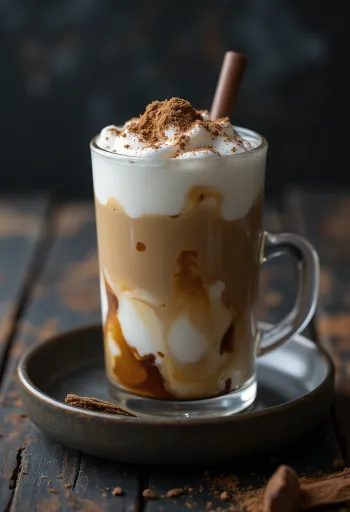 Kafe e ftohtë kremoze me shkumë, akull dhe ajkë