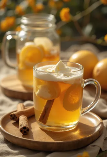 Cider me mjaltë dhe xhinxher i shërbyer në gotë