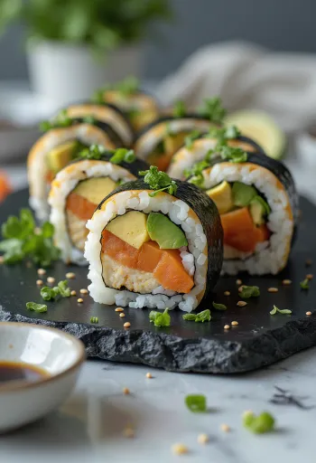 Sushi vegane me tofu, perime dhe salcë soje
