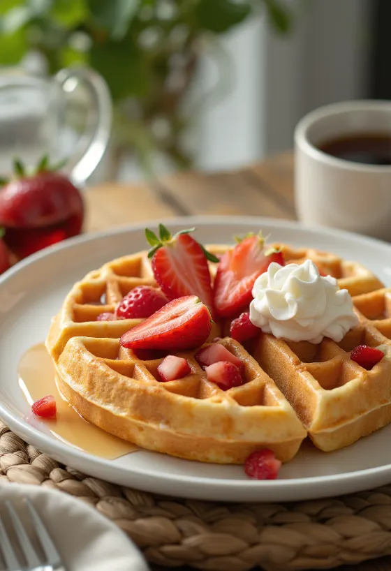 Gofre me luleshtrydhe me fruta të freskëta dhe pana