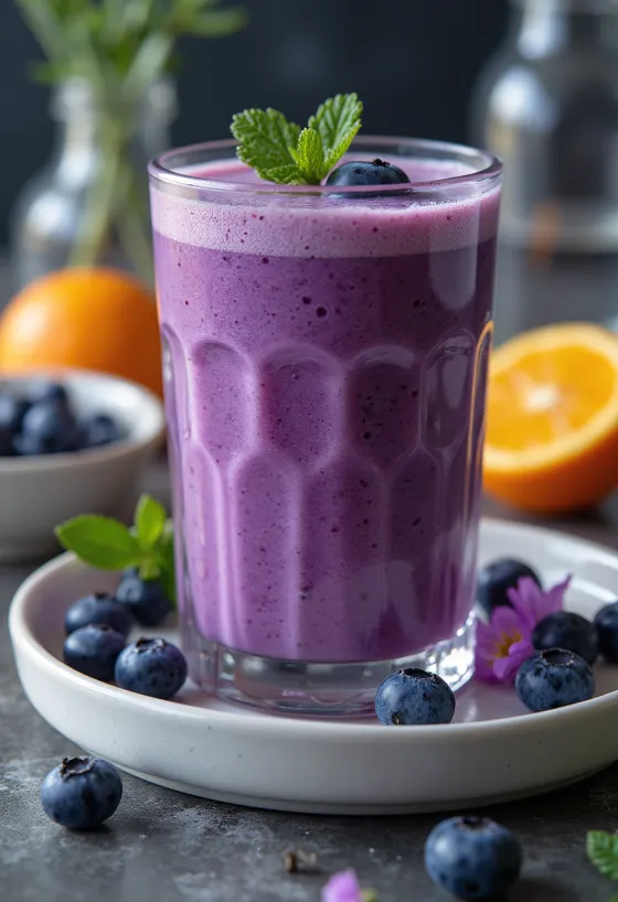 Smoothie me portokall dhe boronica në gotë
