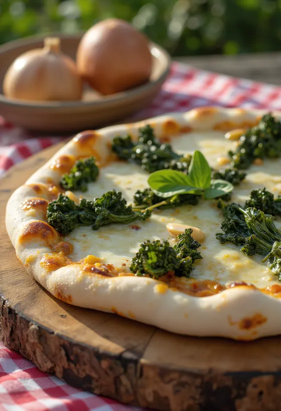 Pizza al Cavolo Nero me lakër kale dhe djathë