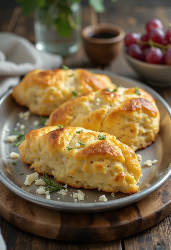 Pogaçe me rozmarinë dhe djathë dhie e servirur