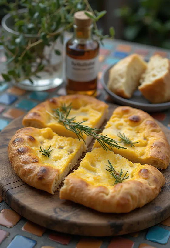 Fokaçe me djathë Brie dhe rozmarinë e servirur
