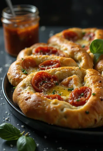 Fokaçe me pesto rosso dhe parmezan e servirur
