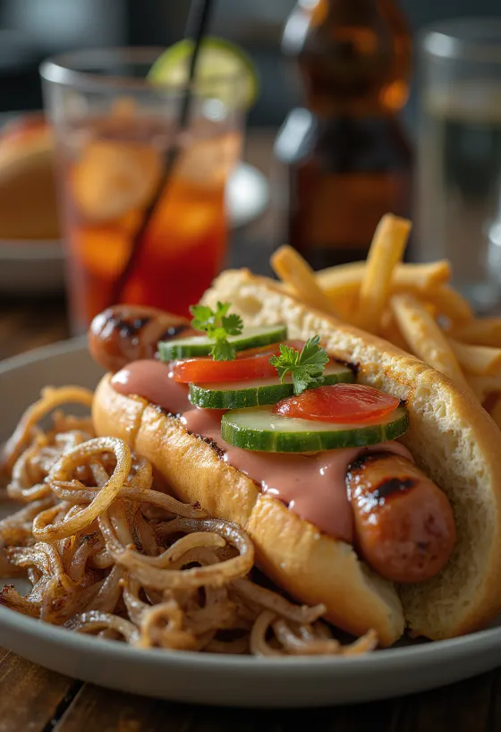 Hot Dog me Recetë Sekrete i servirur