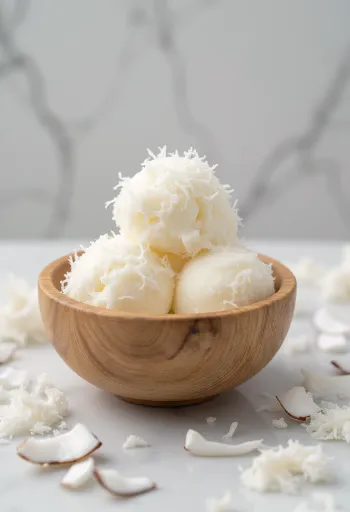 Sorbet kokosi i bërë në shtëpi, ëmbëlsirë freskuese