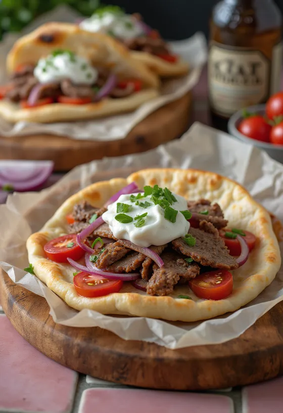 Pita gyros me mish viçi dhe xaxiq të freskët