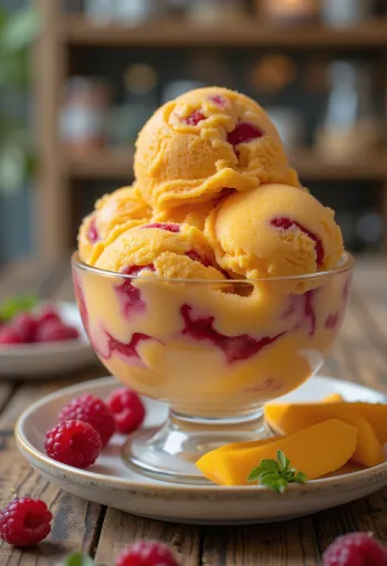 Akullore me mango dhe mjedër e servirur