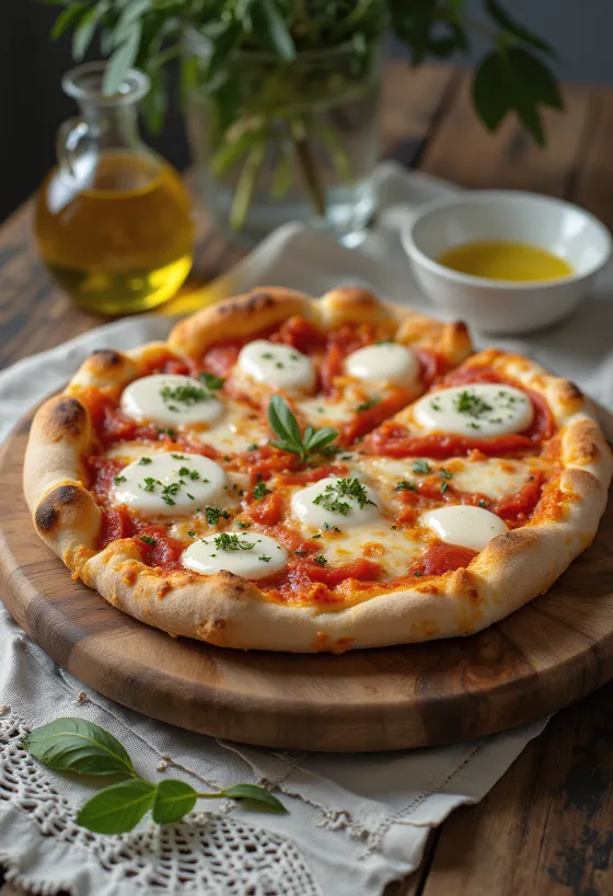 Pica Margarita me Mozzarella di Bufala e servirur